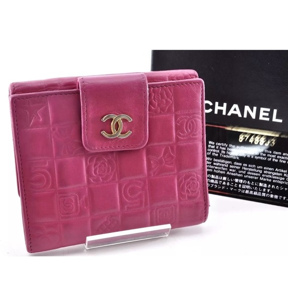 EUC Chanel Coco Mark 2005 Icon Bi-Fold Wallet Leather Pink w/Sticker,Card+Box - Picture 12 of 17